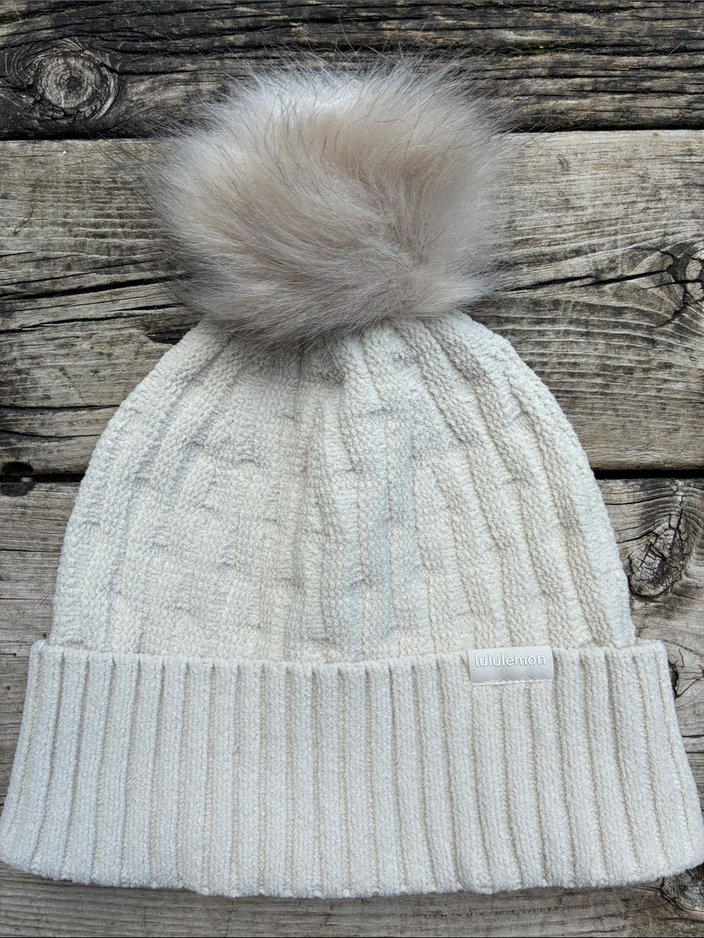 lululemon athletica Cream Cable-Knit Pom Beanie